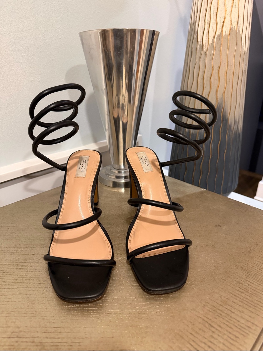 Steve Madden - Steven Black Spiral-Strap Women's Sandals - Size 11